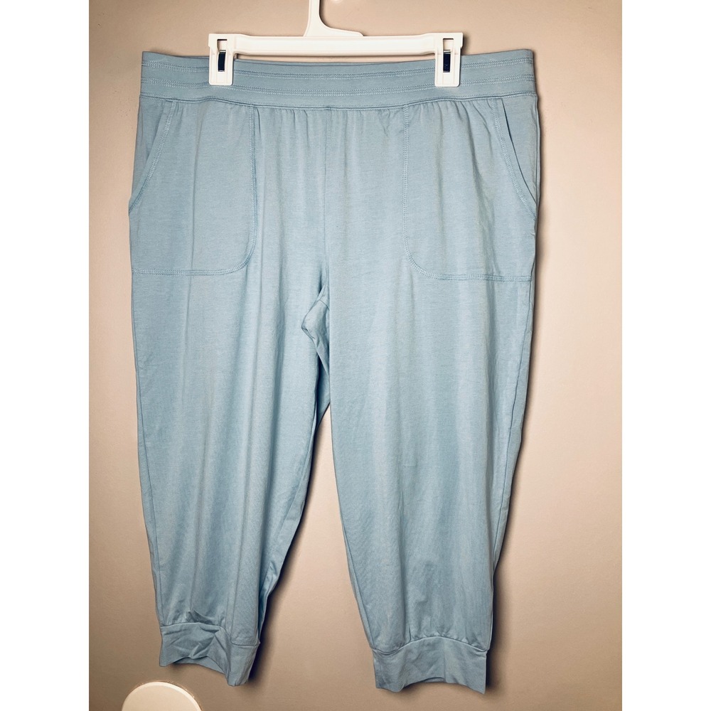 Anybody Cozy Knit Light Blue Women's Pull-On Crop Pants Large Petite